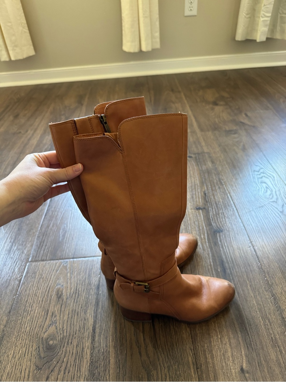 Naturalizer Cognac Leather Mid-Calf Heeled Boots